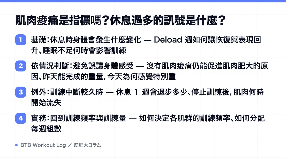 Diagram: 肌肉痠痛是指標嗎？休息過多的訊號是什麼？