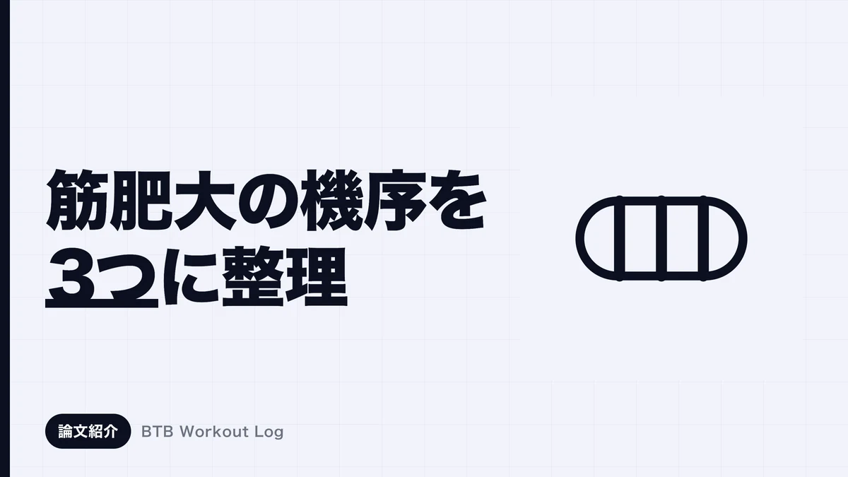 張力、筋損傷、代謝ストレスという3つの筋肥大刺激を表現したバーベルのコンセプト画像