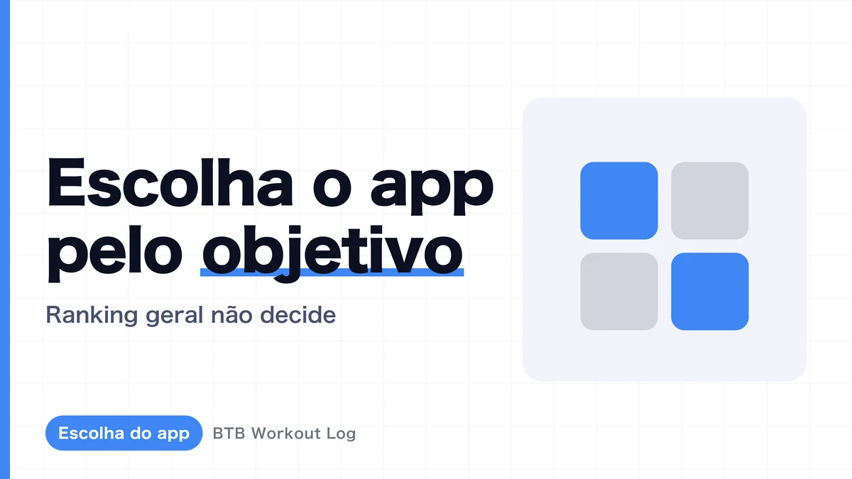 Ícone do BTB Workout Log e telas reais de registro, evolução do volume e análise de séries por grupo muscular