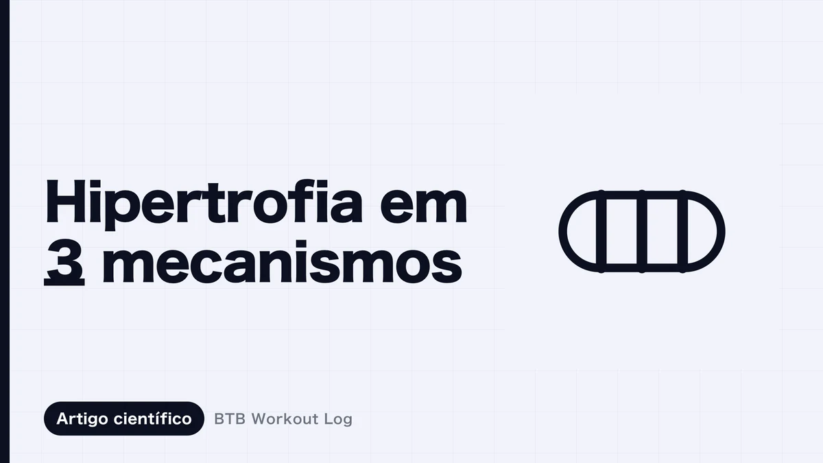 Imagem conceitual de uma barra expressando três estímulos de hipertrofia muscular: tensão, dano muscular e estresse metabólico
