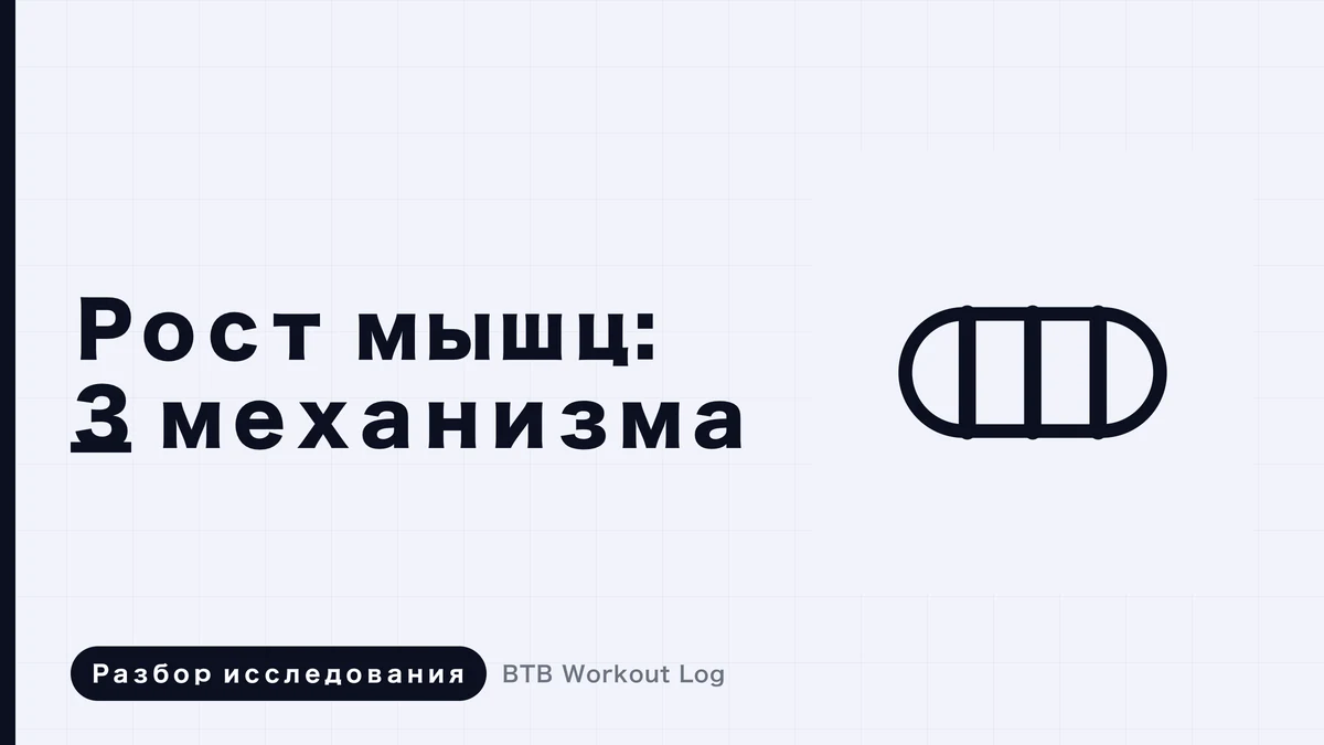 Концептуальное изображение штанги, выражающее три стимула мышечной гипертрофии: напряжение, повреждение мышц и метаболический стресс